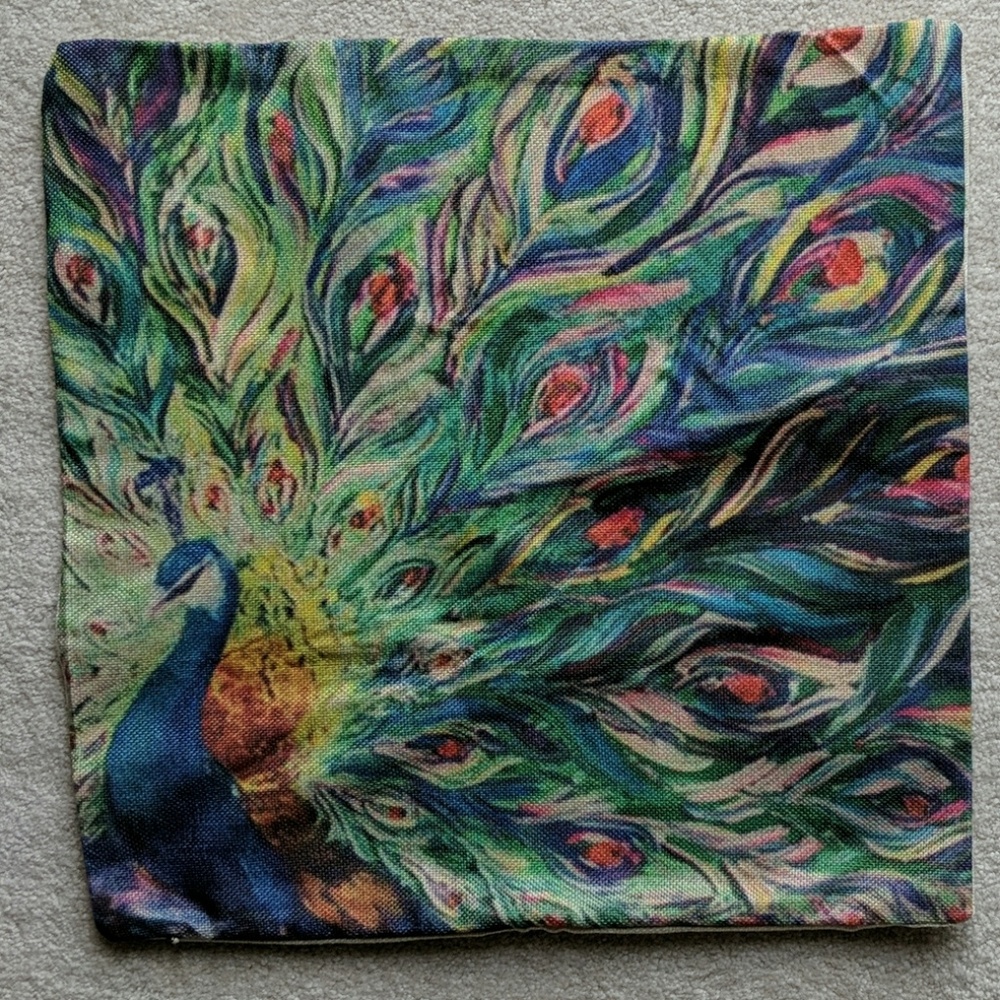 Peacock print pillow cover